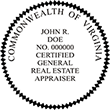 REGENAPPR-VA - Certified General Real Estate Appraiser - Virginia<br>REGENAPPR-VA