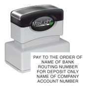 Create your own bank deposit stamp online. Choose custom text, font style and ink color. Fast Shipping