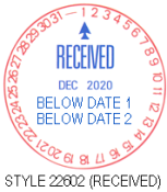 N77 (1-3/4" Dia.)  31 DAY CUSTOMIZABLE WITH RECEIVED AT TOP - Rotary XpeDater Date Stamp Stock Received At Top, YOUR TEXT BELOW (Two Lines)