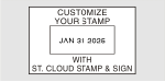 Huge selection of custom date stamps with movable bands for month, day and year. Custom text above and below date. Fast Shipping